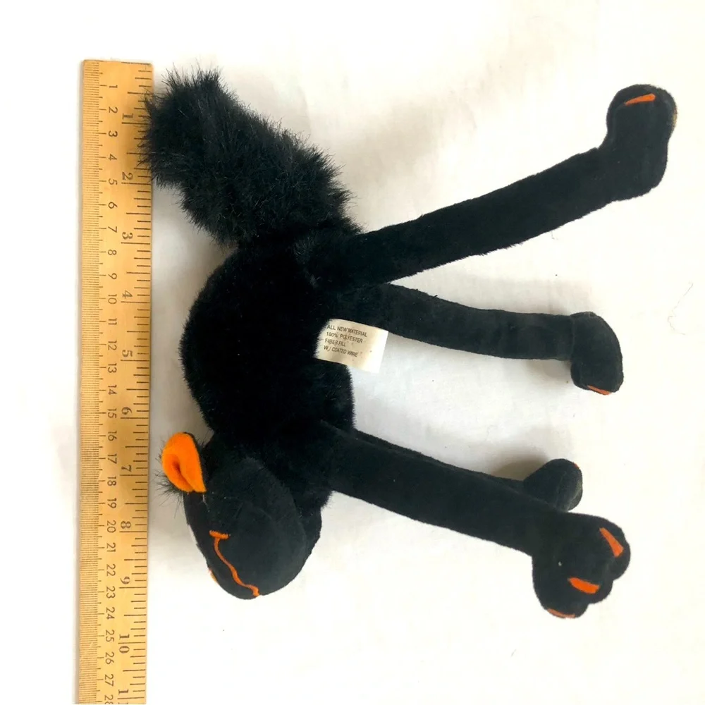 Black Cat Posable Weighted Feet Furry Tail Plush Decor Orange Nose
